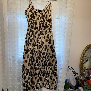PrettyLittleThing satin cheetah dress with split
